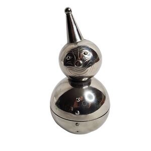 Vtg Raimond Clown Coin Piggy Bank Silvertone Metal Roly Poly